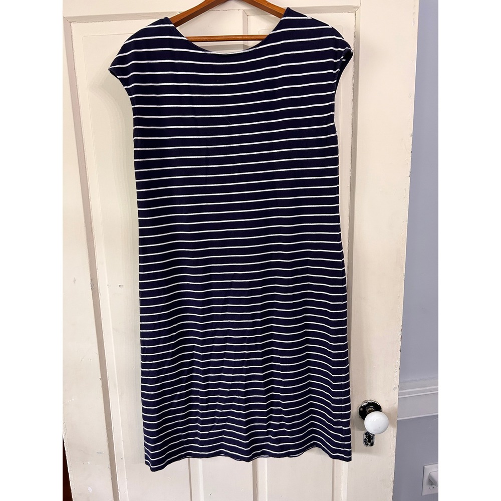 Lauren Ralph Lauren Navy White Striped Cotton Modal Knit Sheath Dress Large